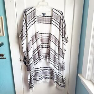 American Eagle AE Striped Kimono Open Knit Poncho Fringe Layering Outerwear OS
